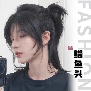 狼尾假发男生日系半扎武士头全头套男士中分短款鲻鱼头仿真假发套