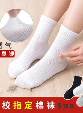 儿童袜子夏季薄款纯棉中小学生白色男童中筒袜女童夏天网眼中大童