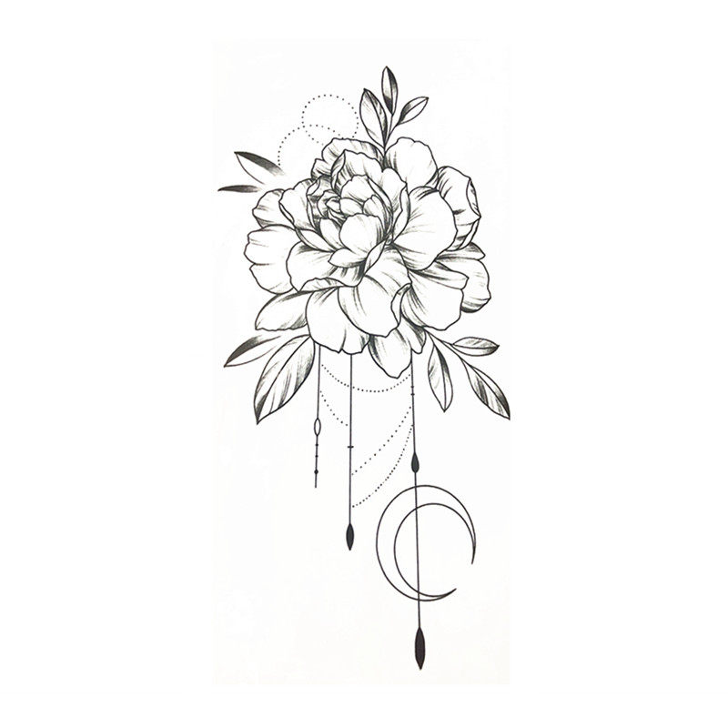 花朵纹身贴暗黑性感月亮花卉防水防汗花臂女生背部胸前身体彩绘贴