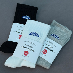 余文乐同款雪山刺绣袜子男纯棉青少年春夏中短筒全棉ins女中筒袜