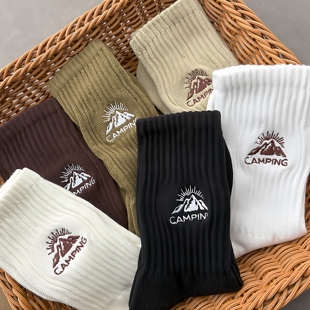 长筒袜子 美式 袜子男女春秋款 中筒袜纯棉粗线袜文艺复古高筒袜工装