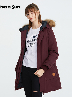 加拿大诺思山户外休闲真毛领女自发热鹅绒北极厚长款羽绒服7554