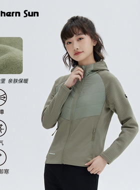 诺思山户外休闲女士运动上衣秋冬薄绒连帽外套高弹柔软4730