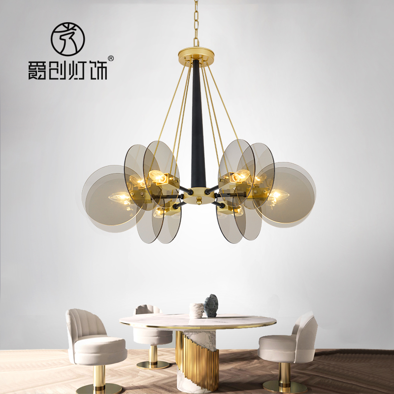 现代简约餐厅灯吊灯圆形玻璃灯?#32440;?#33394;led客厅灯北欧风格餐桌灯具