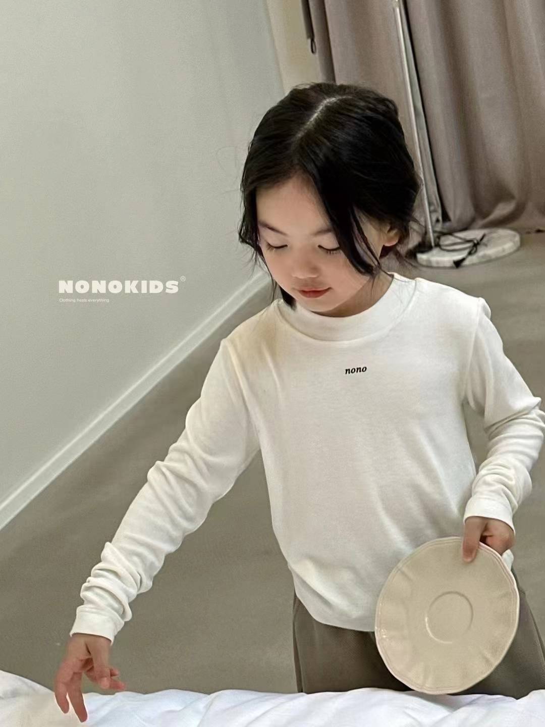 borabora韩国童装新款纯色字母nono打底衫男女童保暖上衣