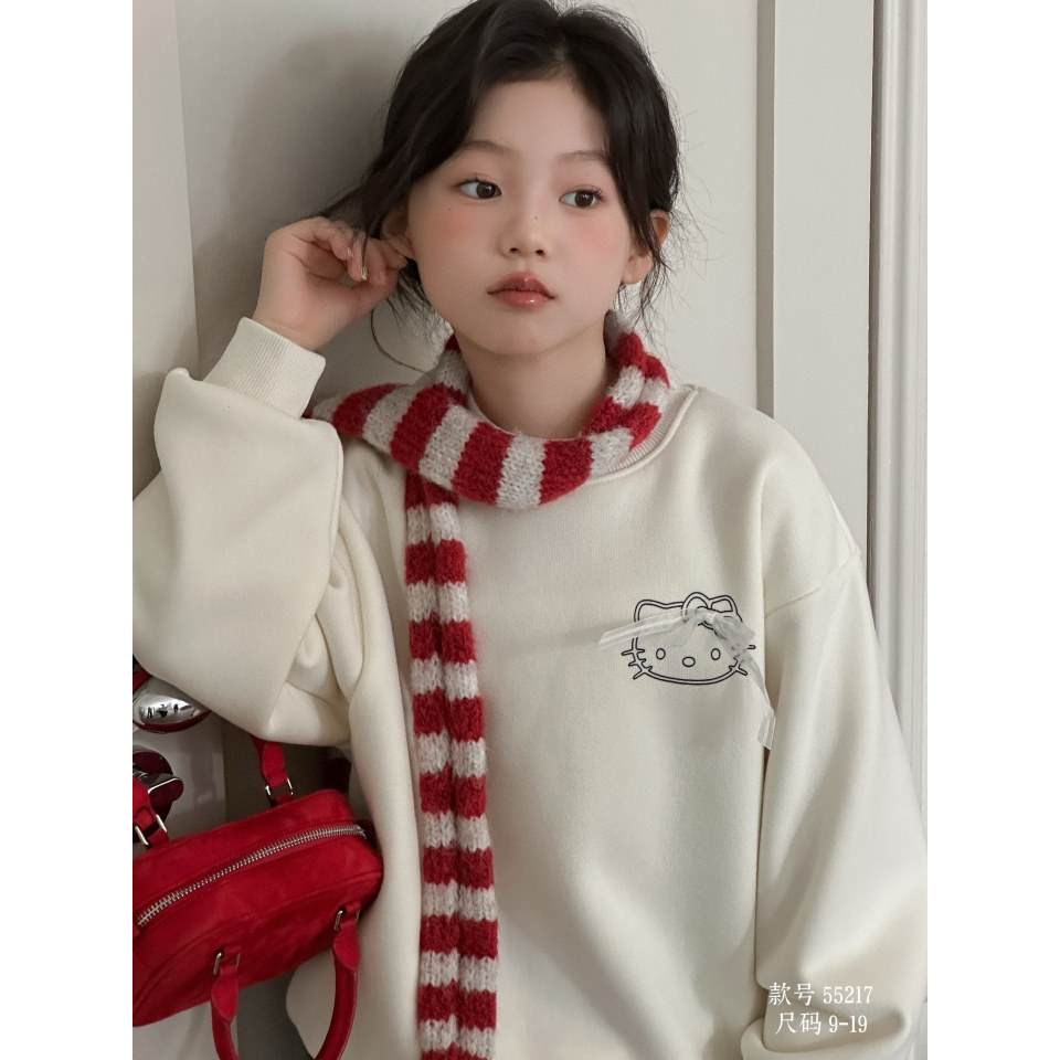 波拉韩国童装2025冬女童洋气宽松加绒卫衣可爱风蝴蝶结带kt猫绒衫,童装/婴儿装/亲子装,卫衣/绒衫,淘宝优惠券,粉丝福利购,淘宝优惠卷