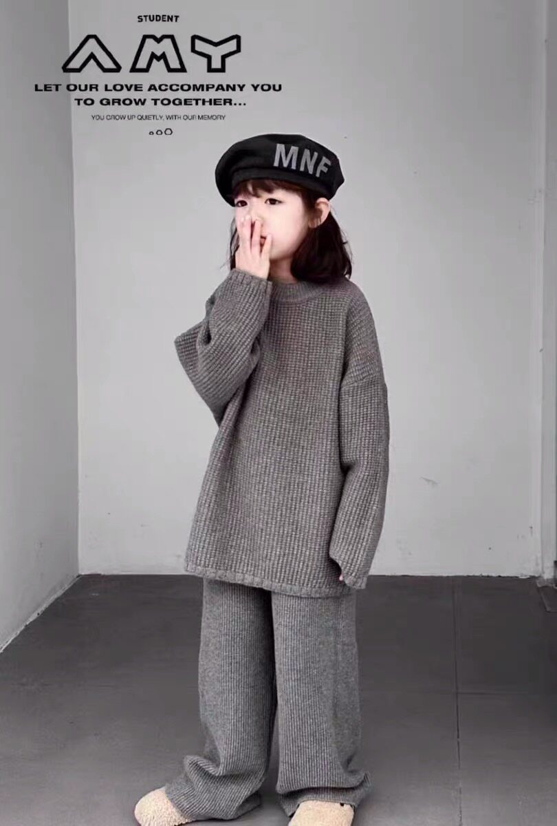 现货BORA韩国童装23秋冬新款纯色羊毛套装冬季可亲子保暖毛衣男女