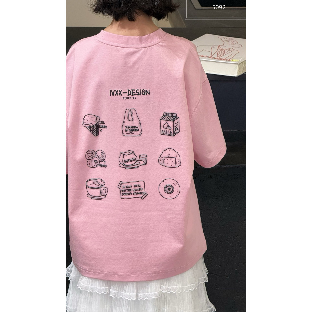 波拉韩国童装2026夏季女童宽松款字母短袖洋气潮酷背小甜品T恤