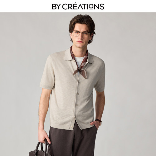 柏品棉麻竹节纹Polo领针织开衫男士2026夏新亚麻通勤老钱短袖上衣