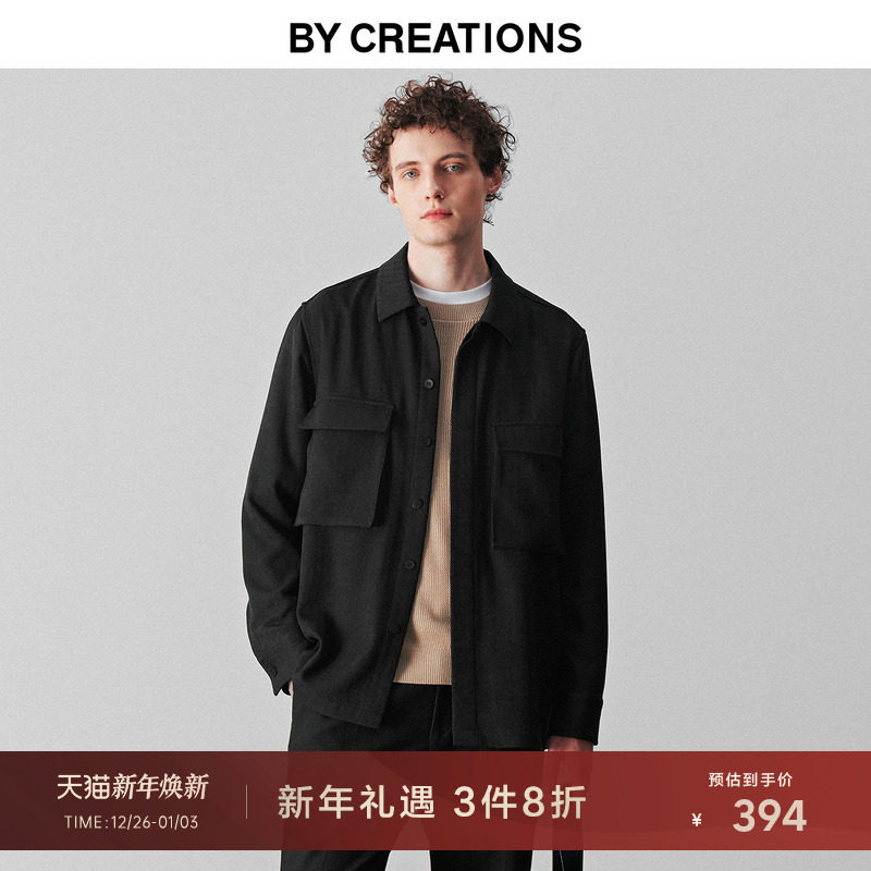 【进口面料】柏品人字纹衬衫夹克男2025冬新翻领复古工装长袖衬衫