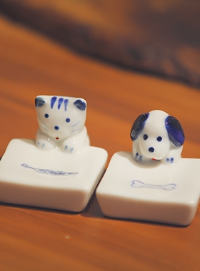 陶瓷日式猫狗筷托装饰品