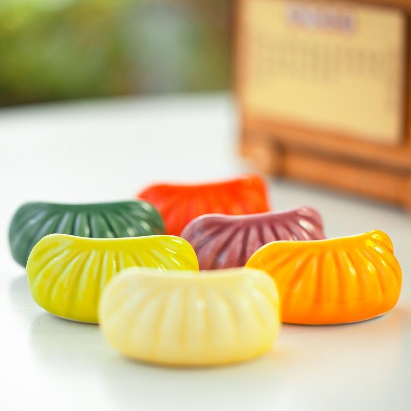 桌面摆件多彩色仿真水饺子陶瓷筷架 笔托可爱创意工艺品家居装饰