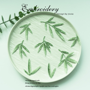 绿色小号刺绣竹叶布贴民族风diy团扇包包贴补丁贴汉服装 饰竹子贴
