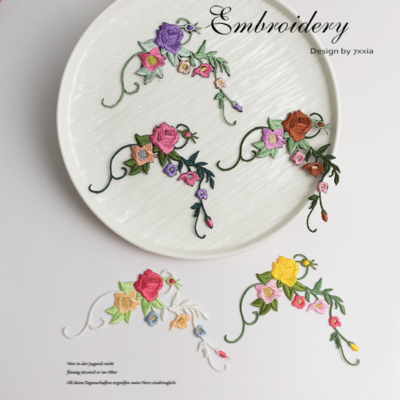 多色小朵玫瑰花刺绣贴装饰画