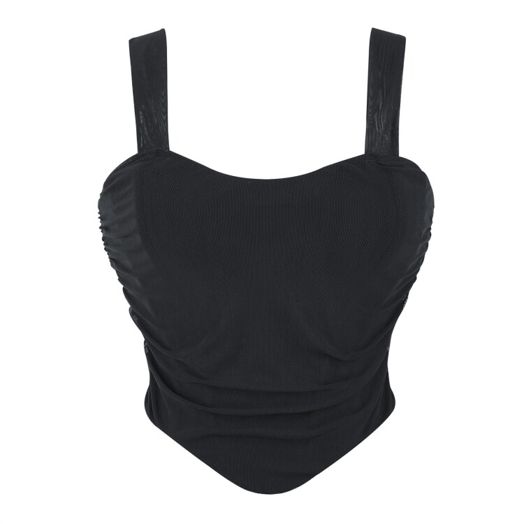 黑色肩带塑身衣 宫廷胸衣网纱透气外穿抹胸紧身衣夏季束腰短上衣