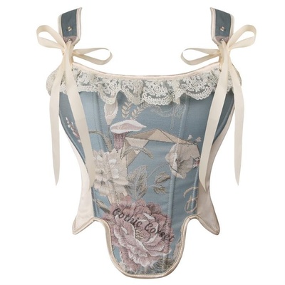 吊带背心花朵刺绣抽绳紧身胸衣