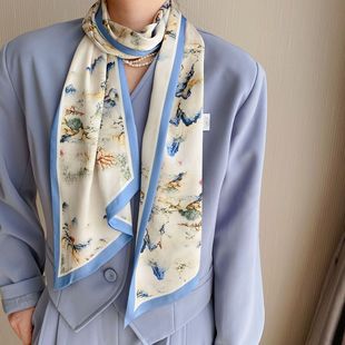 爆款民族复古字母丝巾发带菱形格飘带新款多功能简约发饰女OL围巾