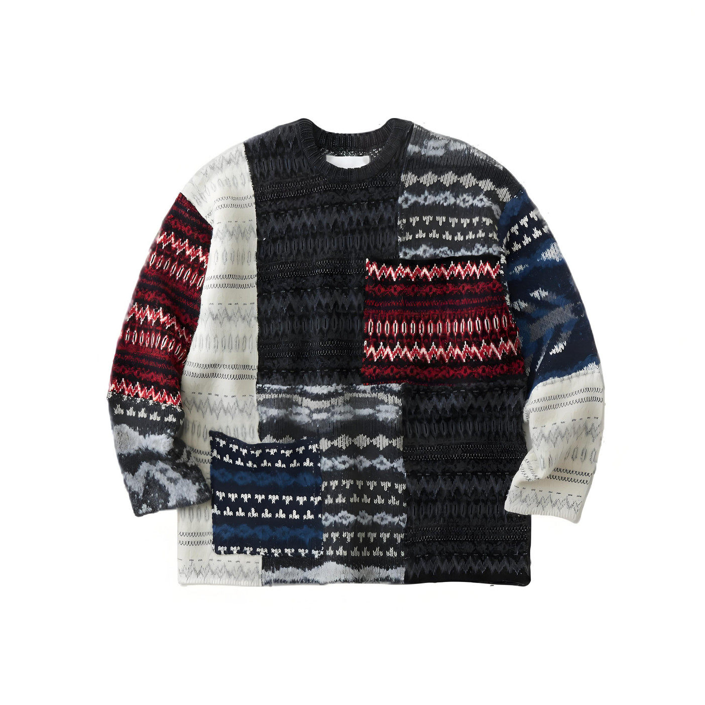 正品日潮白山拼接拼布套头毛衣