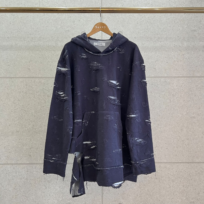 国内现货Sulvam25秋冬破洞不对称设计连帽卫衣拍下不退