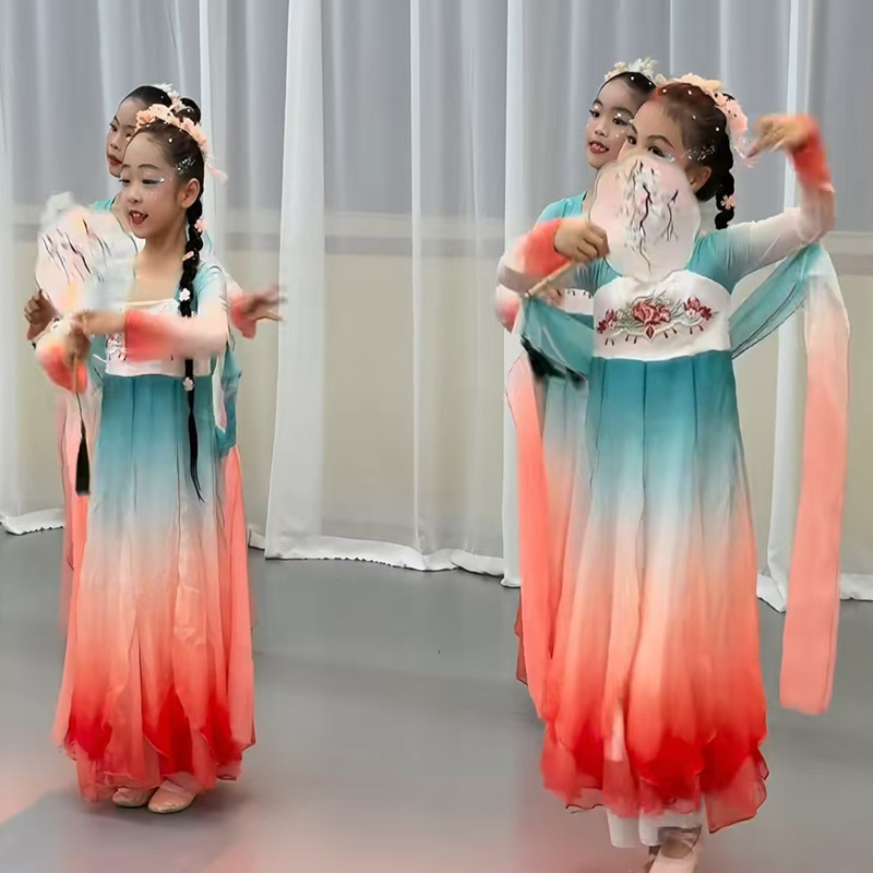 新款扇语春风舞蹈服古典舞飘逸大摆裙团扇舞群长安三万里演出服装