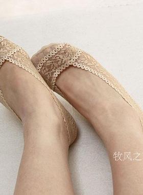 3双曼姿蕾丝棉底隐形船袜整圈硅胶防滑防脱舒适 女隐形袜140021