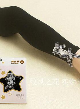 曼姿旗下美甜甜 侧蝴蝶结儿童九分袜 春秋天鹅绒女童丝袜 57026