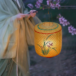竹编油纸灯笼古风手提汉服手持物夜景拍照影视道具中式形发光灯罩