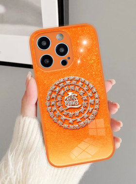 适用IP14PM国潮13招财进宝12闪粉橙色11高级感iPhone17promax手机壳新款苹果16保护套Air男女生E高颜值15Plus