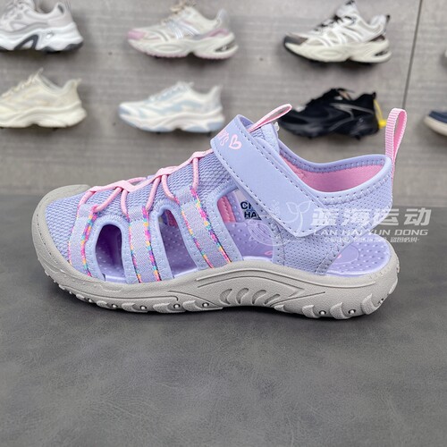 Skechers斯凯奇2025夏季女童舒适透气魔术贴户外包头凉鞋303353L