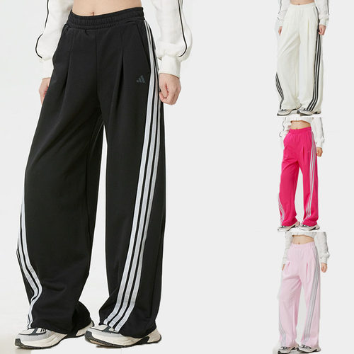Adidas阿迪达斯三条杠长裤女跑步透气松紧腰弯刀裤KR7594 KR7593