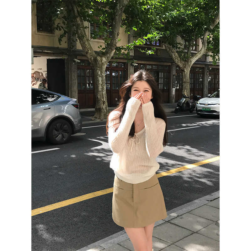 VASSE美蟹韩系简约通勤高腰工装半身裙女显瘦层次双色百搭A字短裙