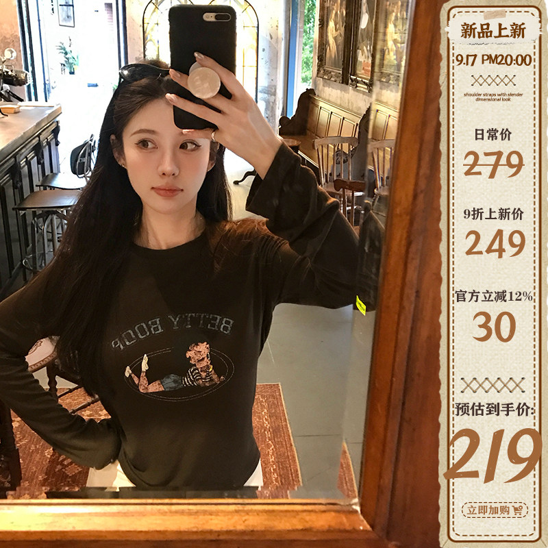 VASSE美蟹复古印花长袖T恤图片