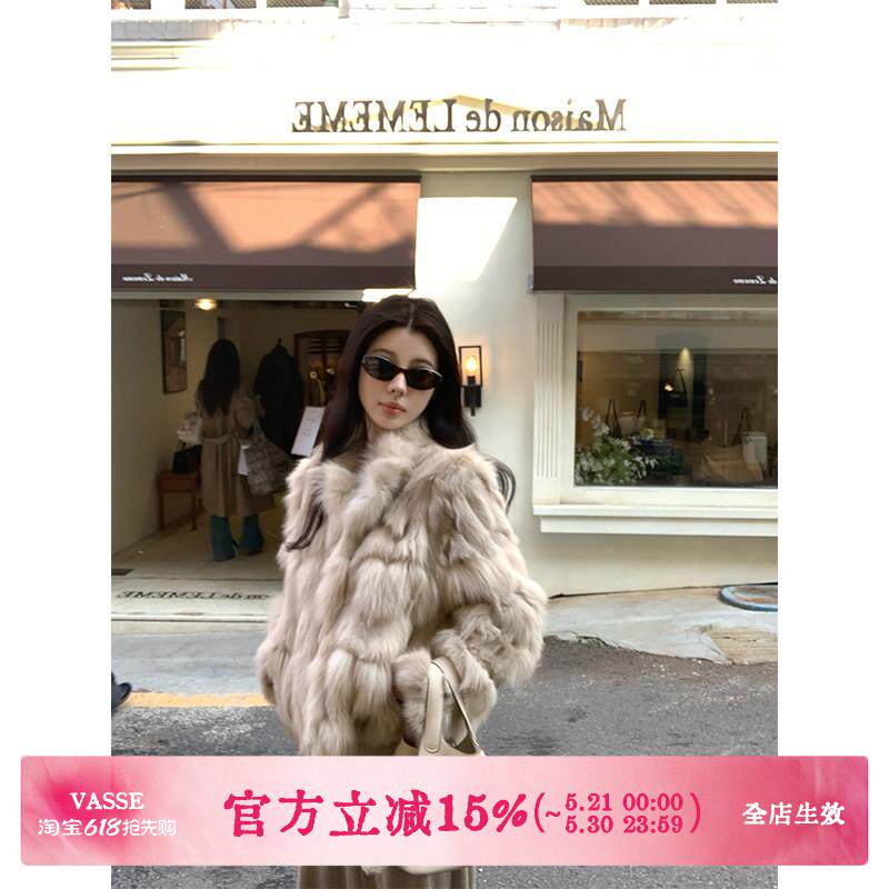 VASSE 贵气冬日氛围感定染狐狸毛短款保暖皮草女宽松廓形慵懒外套