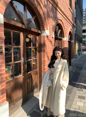 VASSE 韩版驼绒羊毛立领双面羊毛长款大衣女秋宽松百搭毛呢外套