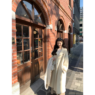 大衣女秋宽松百搭毛呢外套 驼绒羊毛立领双面羊毛长款 VASSE 韩版