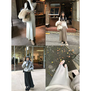 VASSE美蟹 百搭通勤羊毛针织高腰伞裙女秋弹力松紧温柔风半身裙