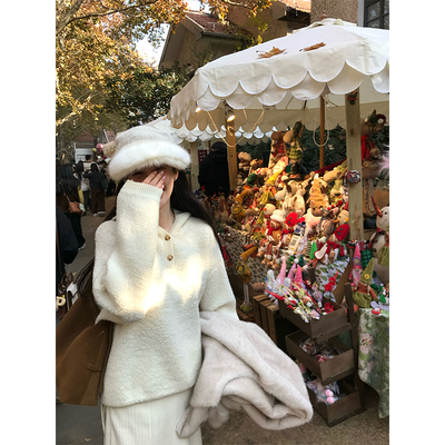 韩系减龄全羊毛连帽毛衣女秋