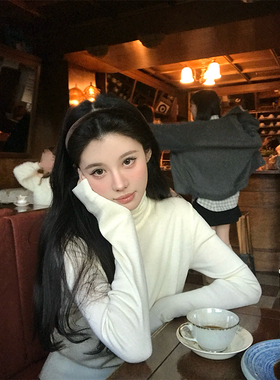 VASSE美蟹 韩版百搭高领羊毛混纺针织衫女秋冬宽松显瘦温柔风打底