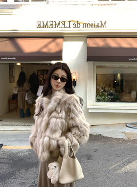 VASSE 贵气冬日氛围感定染狐狸毛短款保暖皮草女宽松廓形慵懒外套
