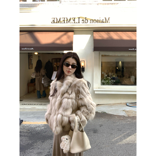 VASSE 保暖皮草女宽松廓形慵懒外套 贵气冬日氛围感定染狐狸毛短款