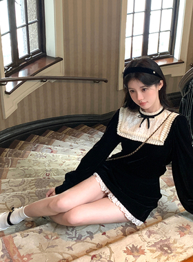 VASSE美蟹 法式复古蕾丝丝绒衬衫女春小众高级感短裙小衫半裙套装