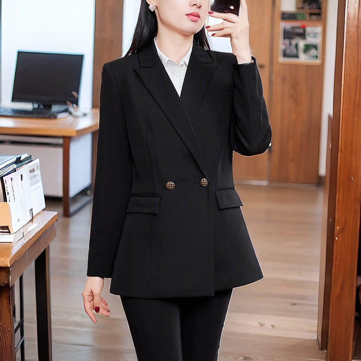 西装外套女高级感春秋西服大码胖mm职业工作服中长款气质修身正装