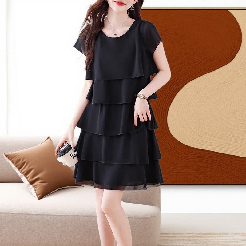 遮肚子大码连衣裙女200斤胖mm显瘦减龄妈妈蛋糕裙宽松雪纺裙子夏