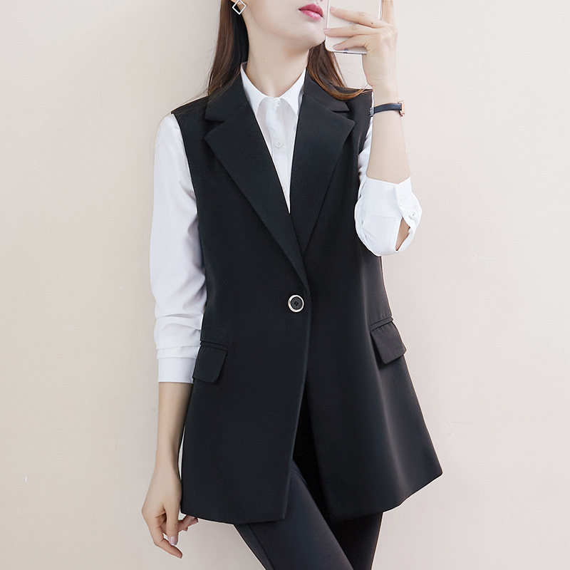 气质工装马甲春秋中长款西装女马夹背心高端胖mm遮肚大码女装外套
