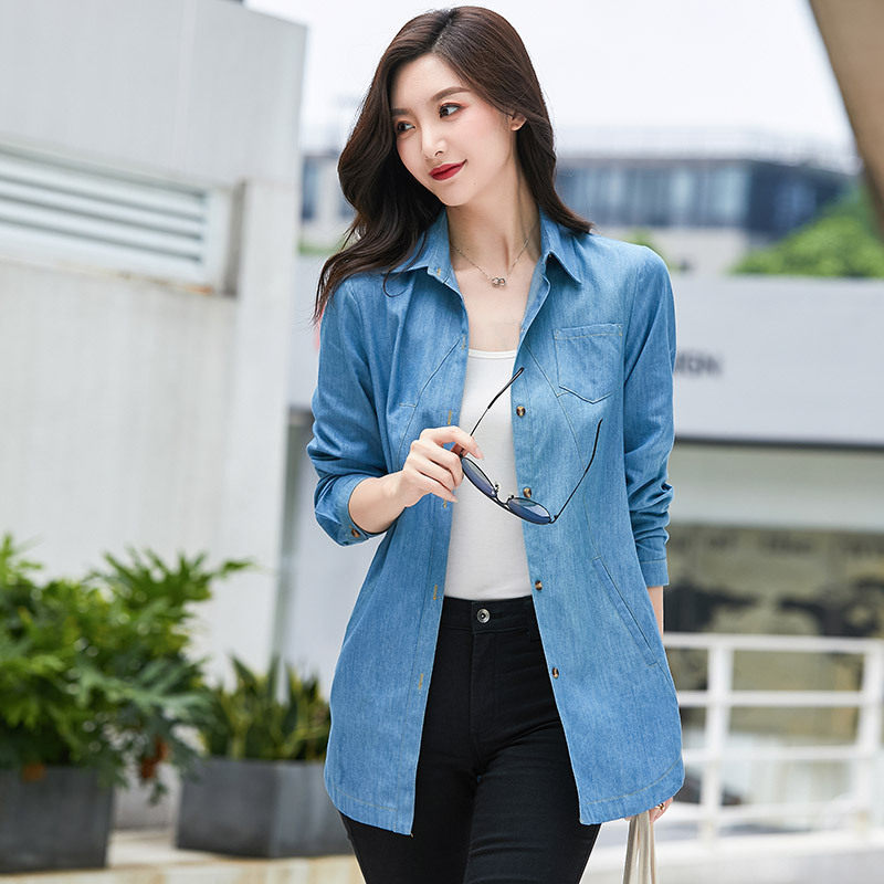 大码衬衣2025春秋新款胖mm显瘦牛仔衬衫女宽松休闲上衣遮肚子外套