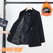 宽松加厚西服 女秋冬保暖外套胖mm新款 夹棉西装 休闲气质职业装 大码