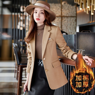 夹棉羊毛西装外套女秋冬修身职业装高级感气质毛呢加厚休闲女西服