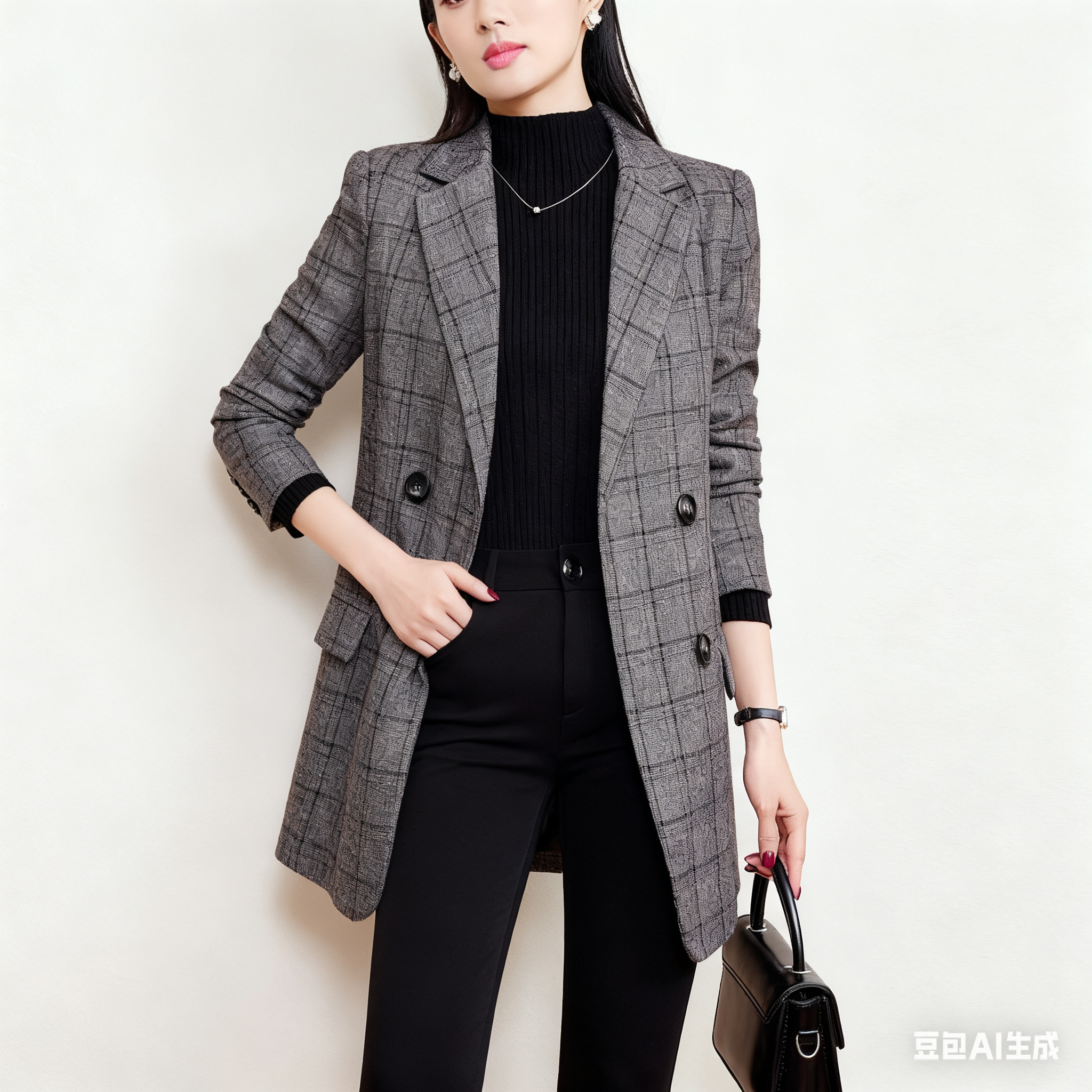 加厚毛呢西装外套女小个子上衣大码胖mm秋冬宽松遮肚保暖洋气西服