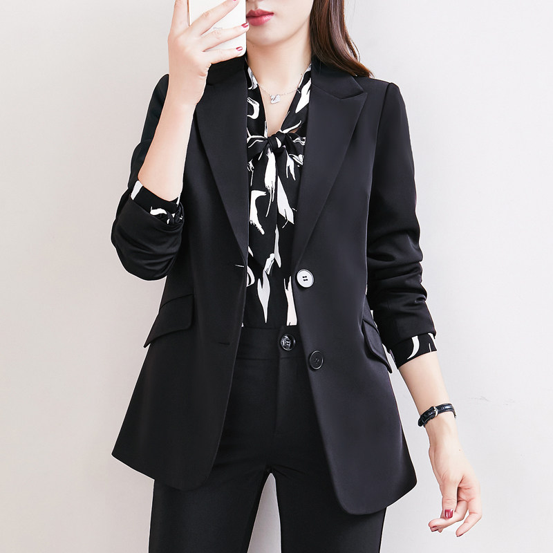 大码中长款西服女职业装外套春秋加肥加大胖mm200斤显瘦工作西装