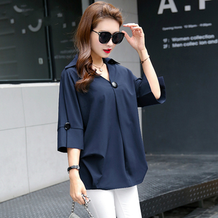 夏季胖妹妹气质雪纺衫女洋气减龄宽松显瘦上衣大码胖mm遮肚子衬衫